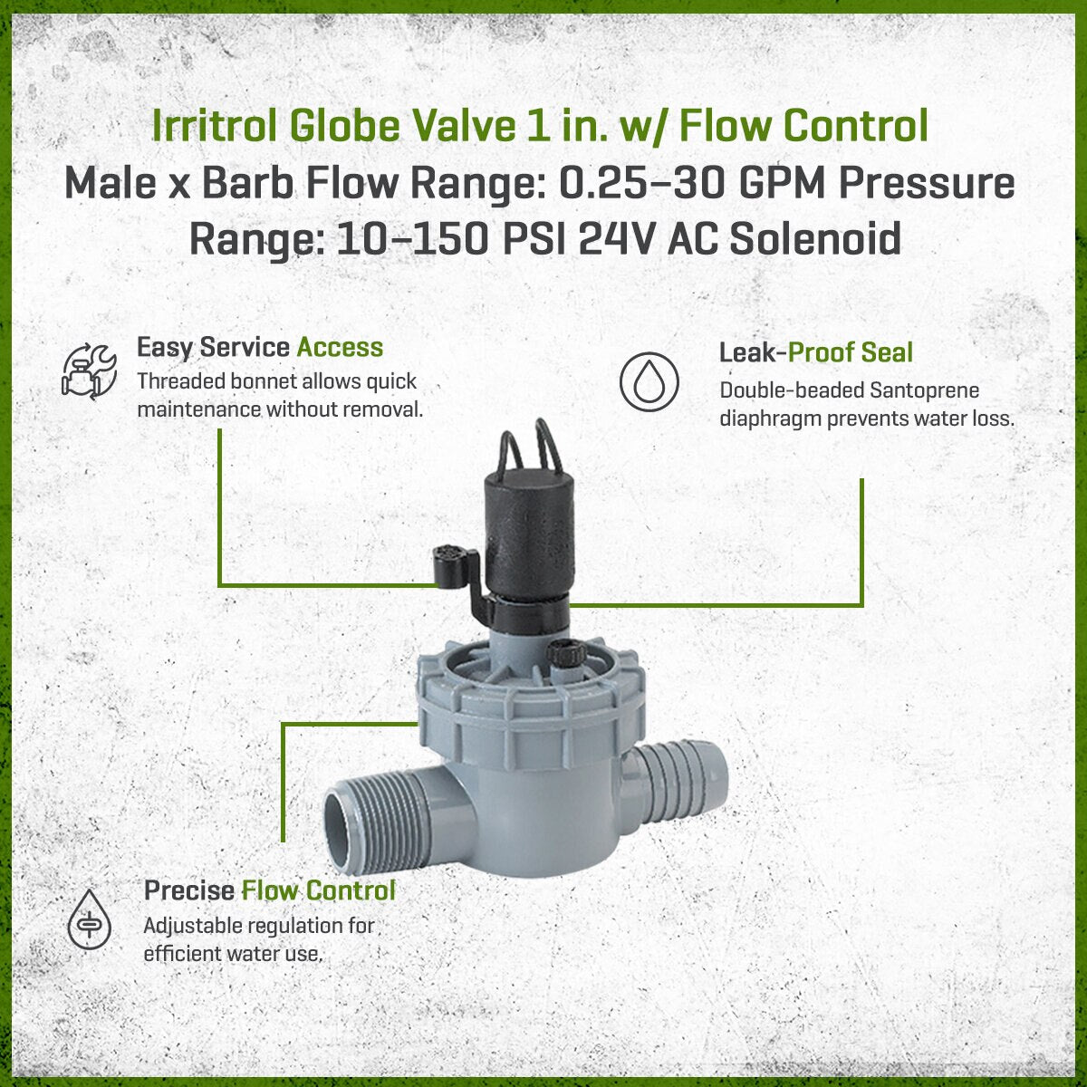 Irritrol Globe Valve 1 in. w/ Flow Control Male x Barb