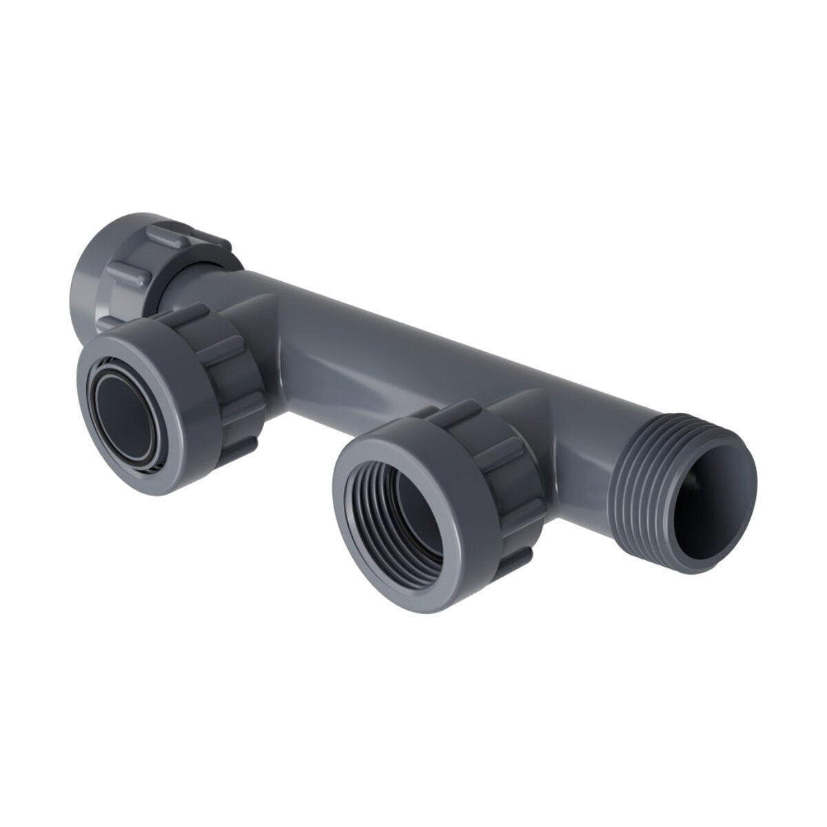 Dura Double Port Manifold Tee 1 in. Swivel x MIPT x 2-Swivel with O-Ring