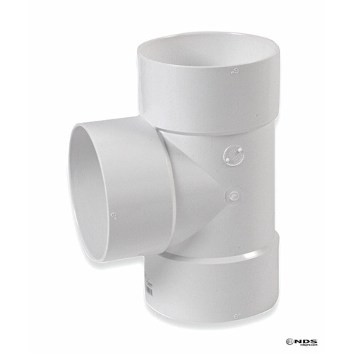 86P01 -NDS PVC S&D Tee HUB x HUB x HUB White 8 in. x 6 in.
