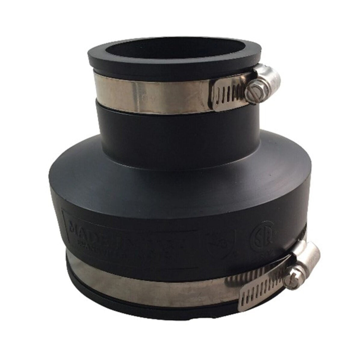 56-64 -NDS Flexible Rubber Coupling 6 in. x 4 in. CI/PVC w/ Stainless Steel Clamps