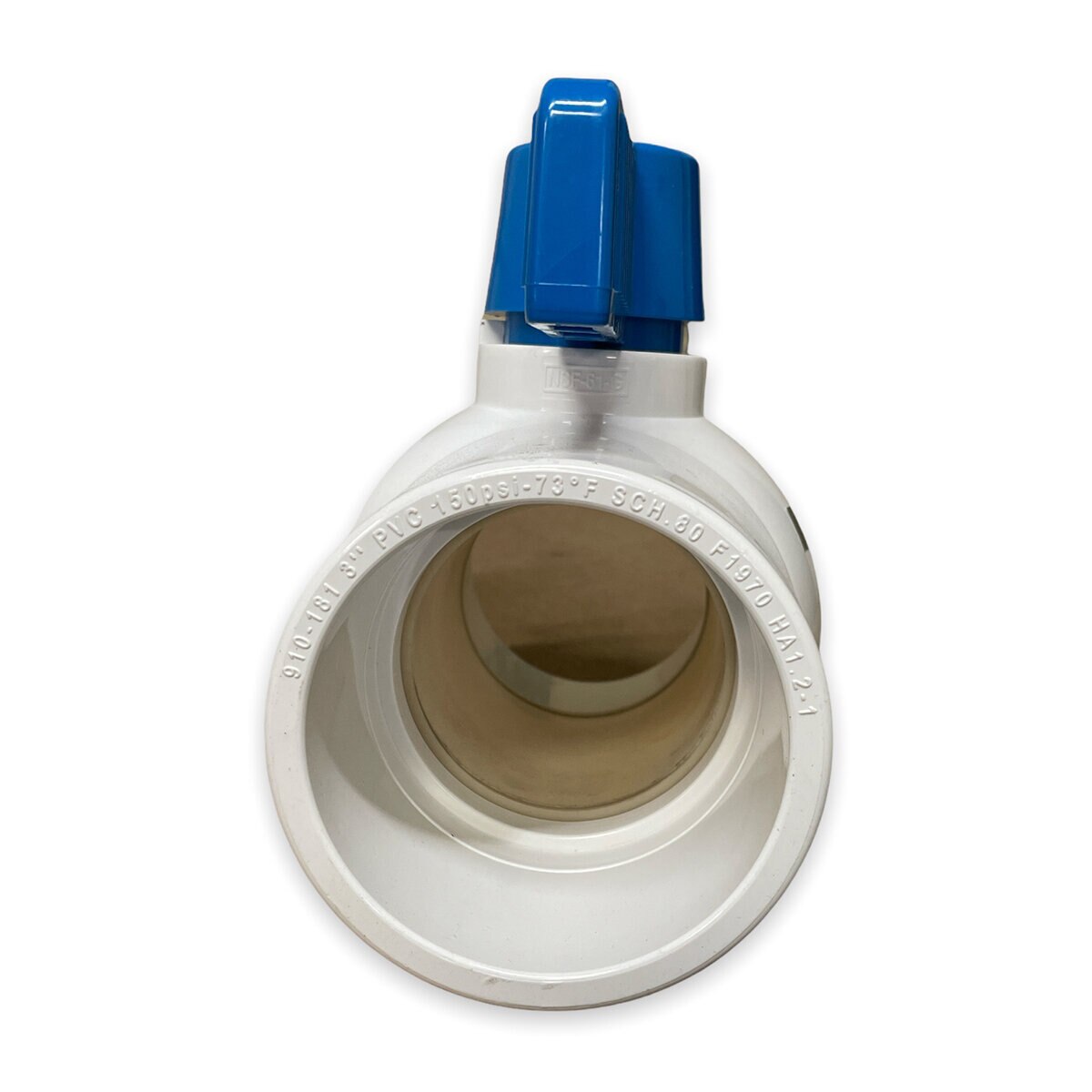 3 PVC White Ball Valve Slip 491 Commercial Blue Handle Colonial Lasco