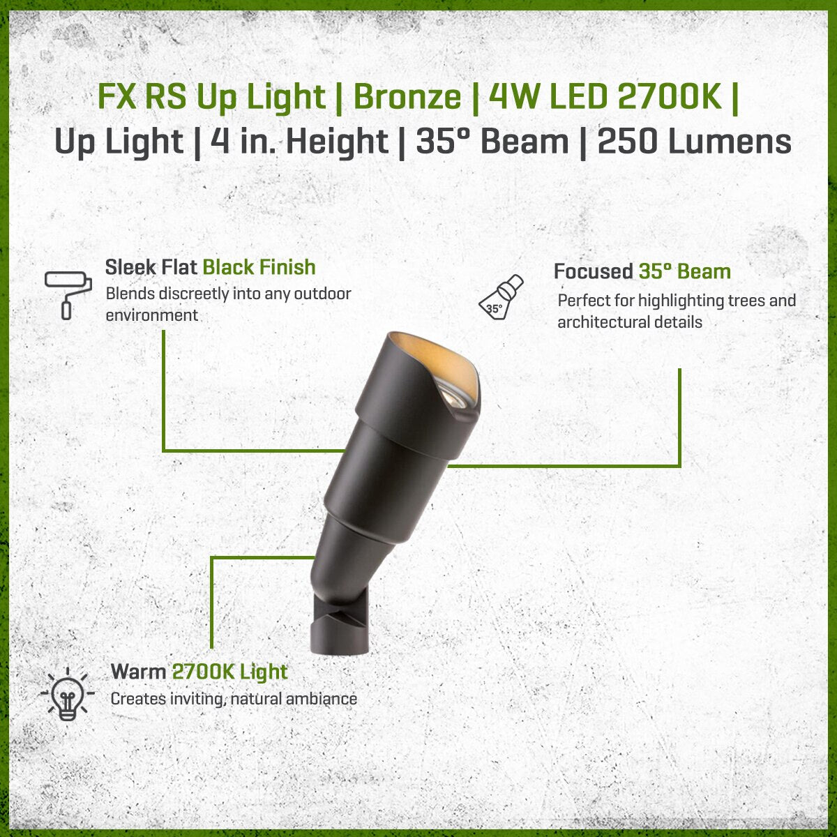 FX-RSLED20WFLFB- RS Up Light Aluminum Housing Flat Black 4W 2700K 35 Degree LED