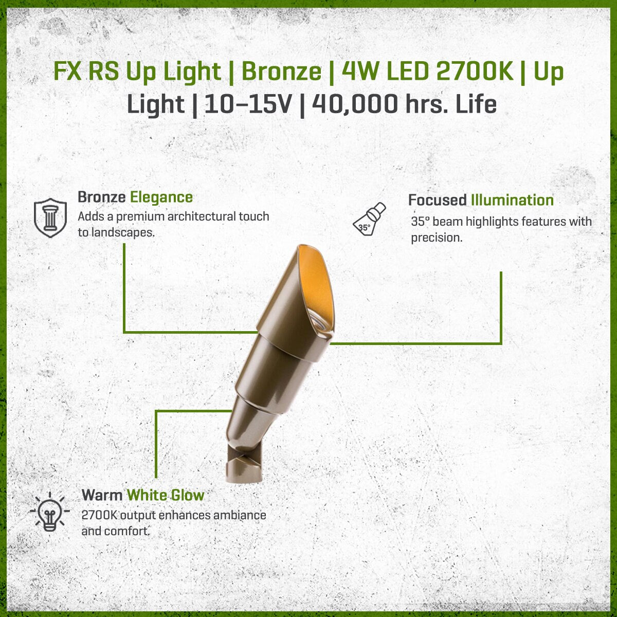 FX-RSLED20WFLLSBZ- RS Up Light Aluminum Housing Bronze 4W 2700K 35 Deg. LED Long Shroud