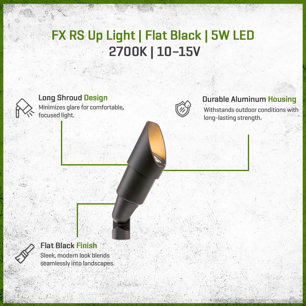 FX-RSLED35WFLLSFB- RS Up Light Aluminum Housing Flat Black 5W 2700K 35 Degree LED Long Shroud