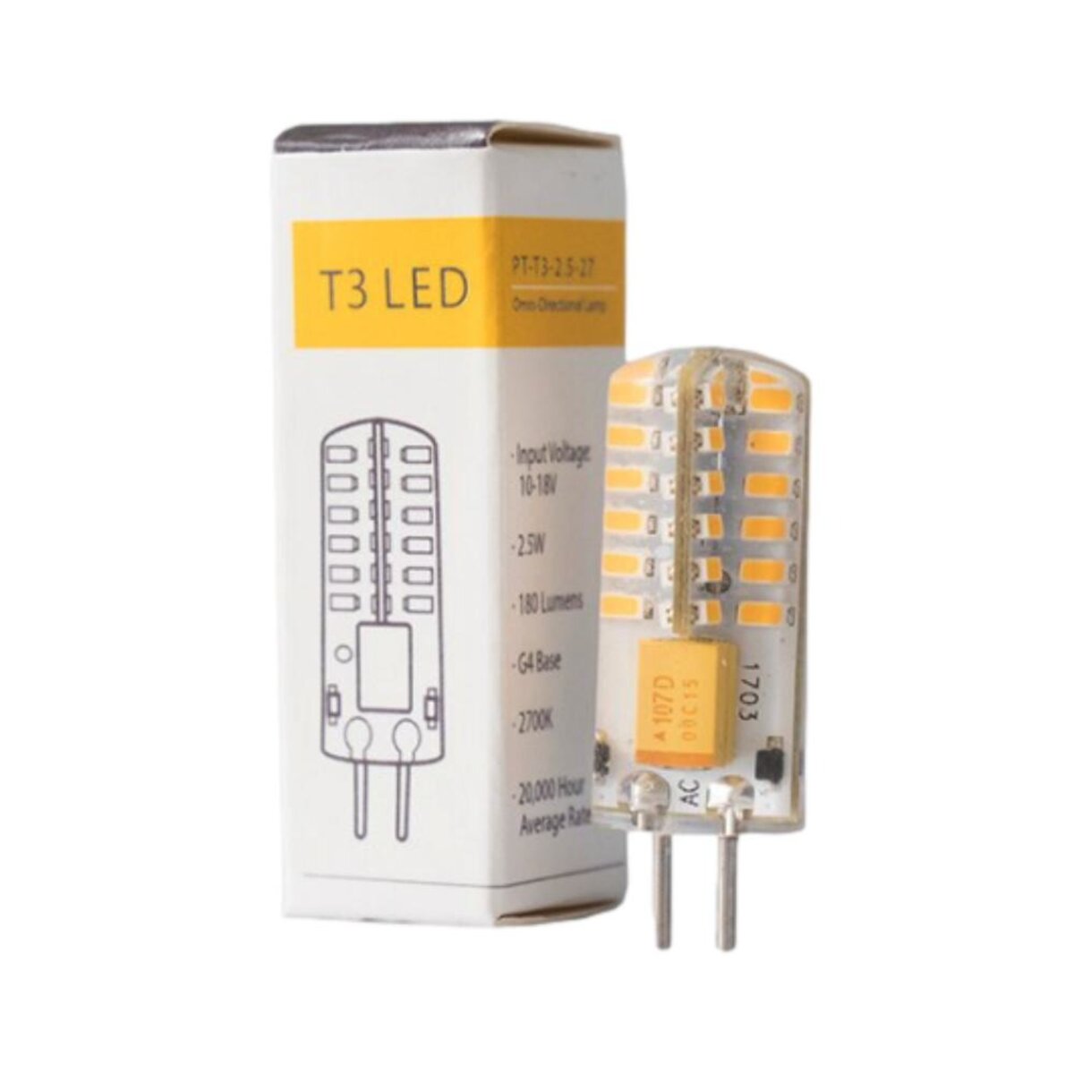PT-T3-2.5-27 Pro-Trade G4 Bi-Pin Base 2.5W 180 Lumens 2700K |