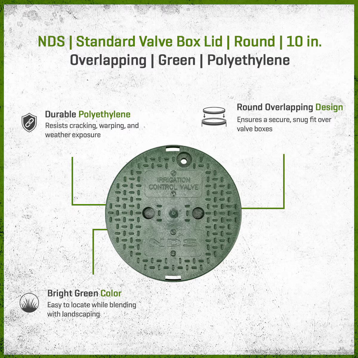 NDS Standard Valve Box Lid Round 10 in. Overlapping Green Polyethylene ICV Lid Only