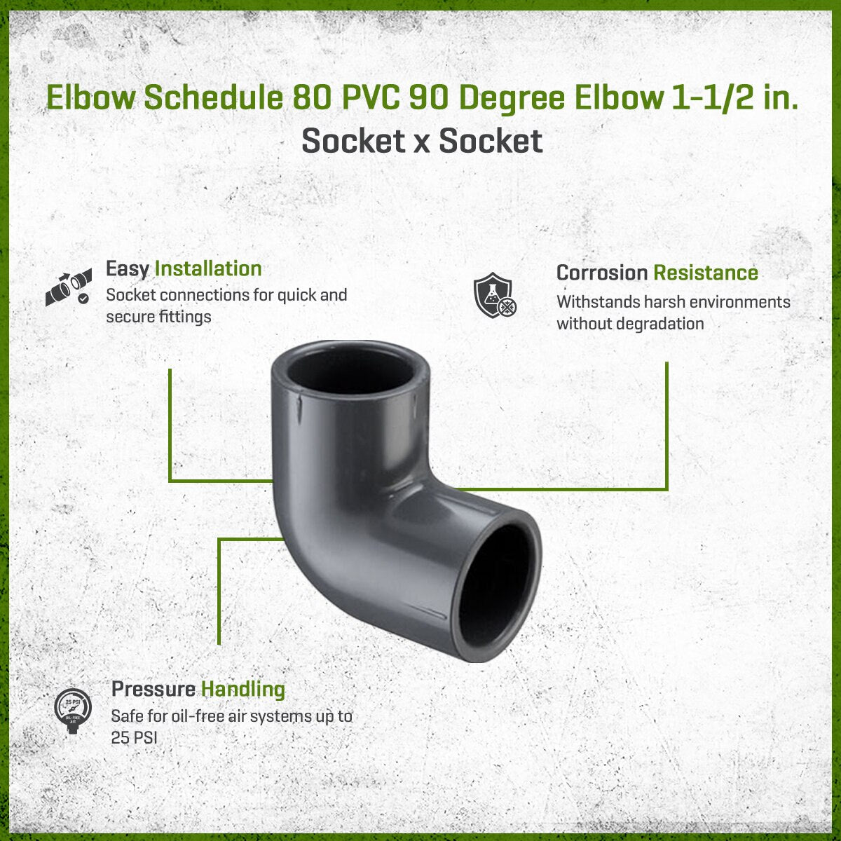 806-015 Sch 80 PVC 90 Degree Elbow 1-1/2 in. Socket v| | Spears