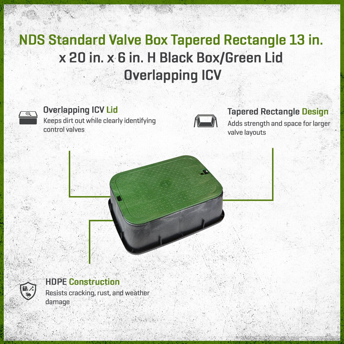 NDS Standard Valve Box Tapered Rectangle 13 in. x 20 in. x 6 in. H Black Box/Green Lid Overlapping ICV