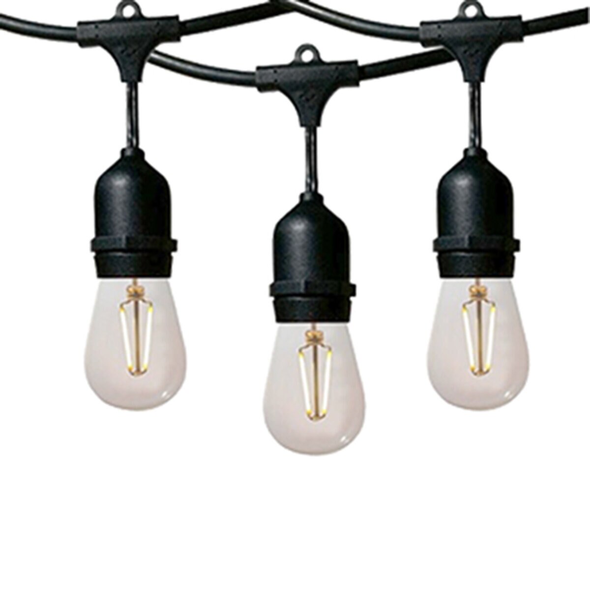 Dauer 490952 Suspended String Light 50 ft. with 25 Warm White E26 Sockets, 10 Amps, 120V, Black and Clear Brass Finish, 2700K Color Temperature, 14 AWG Wire