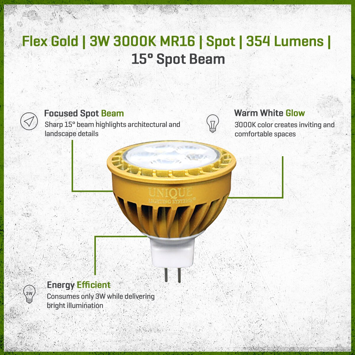 FLEX GOLD LED, 3 WATT, MR16, SPOT, 3000K