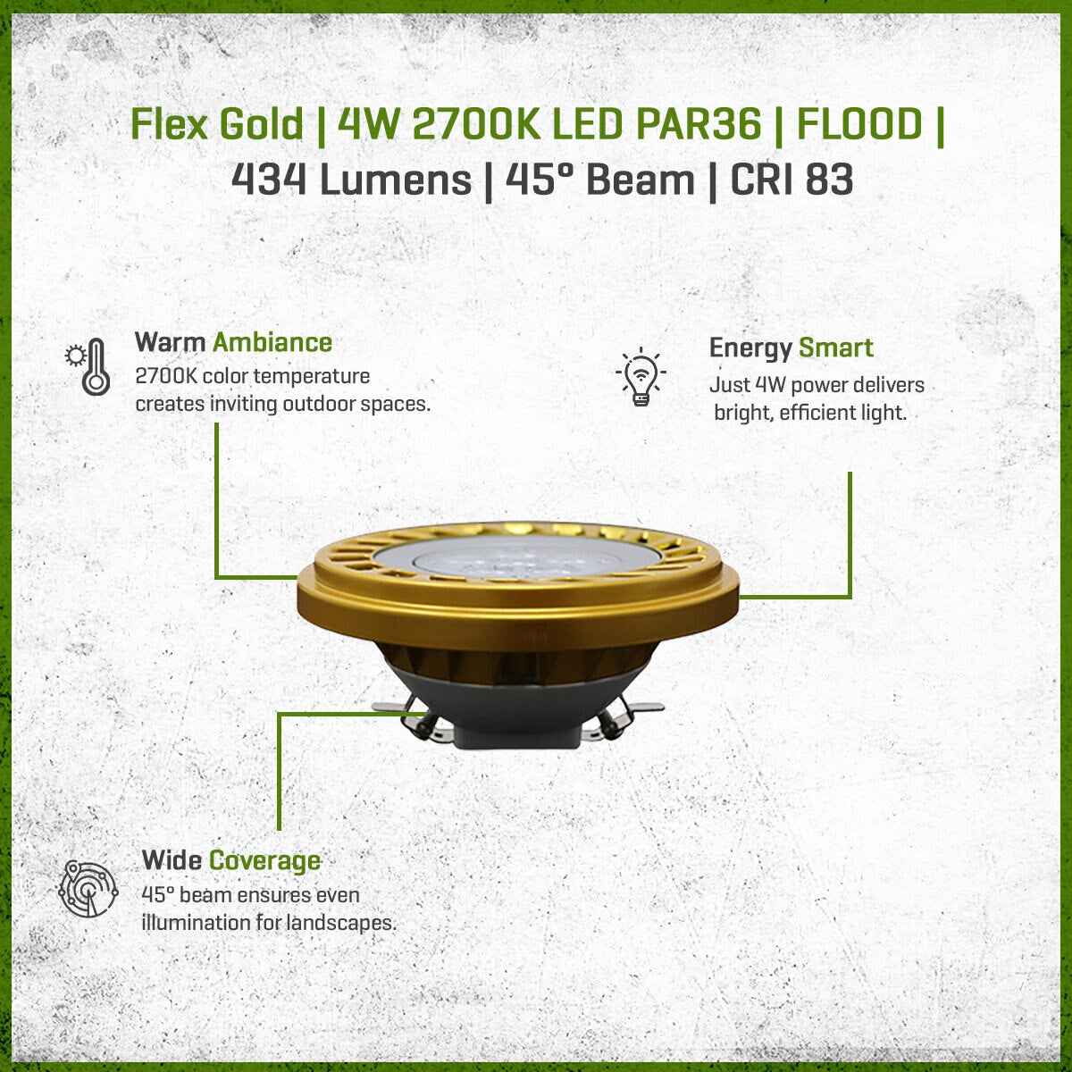 LED-4W-DPFL27K FLEX GOLD LED, 4 WATT, PAR36, FLOOD, 2700K