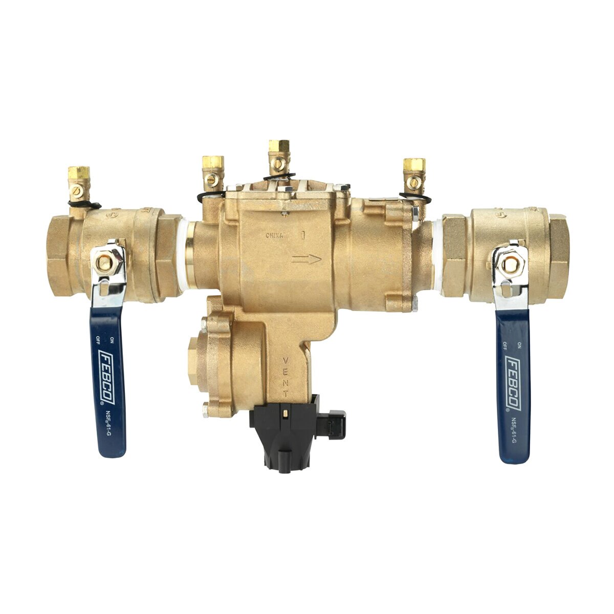 FEBCO LF860 In-Line Reduced Pressure Zone Assembly w/ Ball Valves 1-1/2 in. Lead Free Bronze w/ Flood Sensing Capability (Sensing Upgrade Kit Sold Separately) | F683004