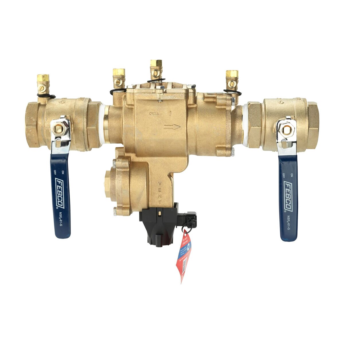 FEBCO LF860 In-Line Reduced Pressure Zone Assembly w/ Ball Valves 1-1/2 in. Lead Free Bronze w/ Flood Sensing Capability (Sensing Upgrade Kit Sold Separately) | F683004