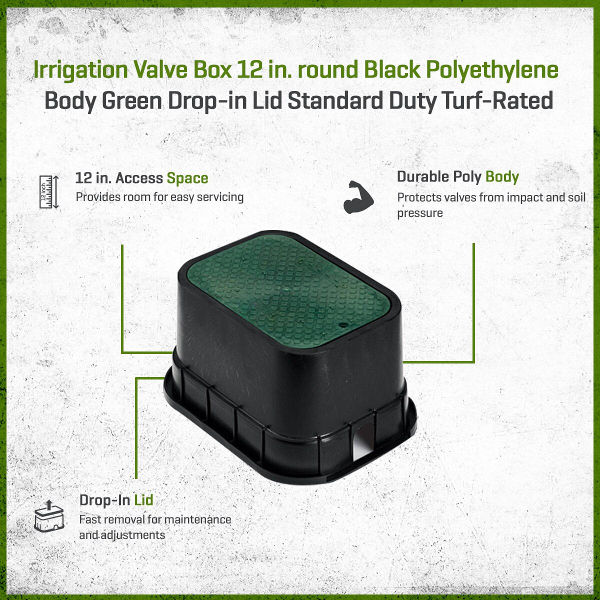 Valve Box Black Body Standard w/ Drop In Green Lid 12 in.