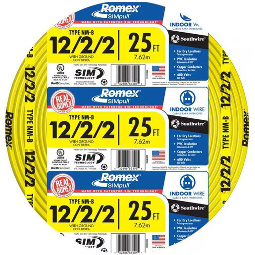 Romex Wire 12/2 Solid CU UF-B W/G 25 ft. Roll