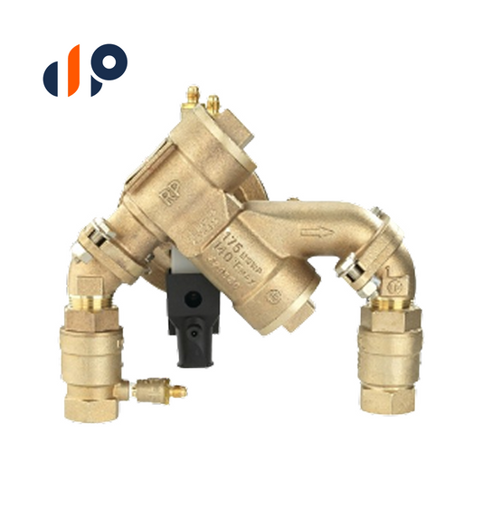 F683012  FEBCO LF825YA Angle Pattern Reduced Pressure Zone Assembly w/ Ball Valves 1 in. Lead Free Bronze w/ Flood Sensing Capability (Sensing Upgrade Kit Sold Separately) | F683012