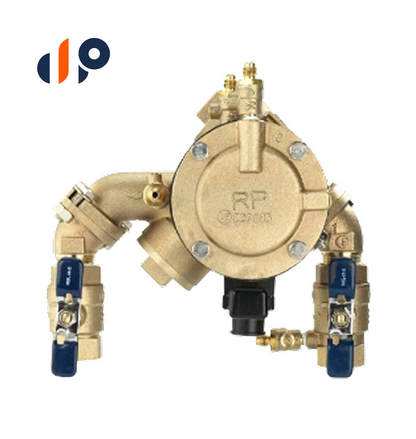 F683011  FEBCO LF825YA Angle Pattern Reduced Pressure Zone Assembly w/ Ball Valves 3/4 in. Lead Free Bronze w/ Flood Sensing Capability (Sensing Upgrade Kit Sold Separately) | F683011