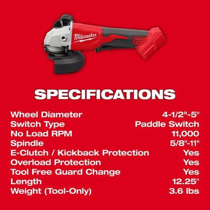 Milwaukee M18 Brushless 4-1/2 in. / 5 in. Cut-Off Grinder, Paddle Switch
