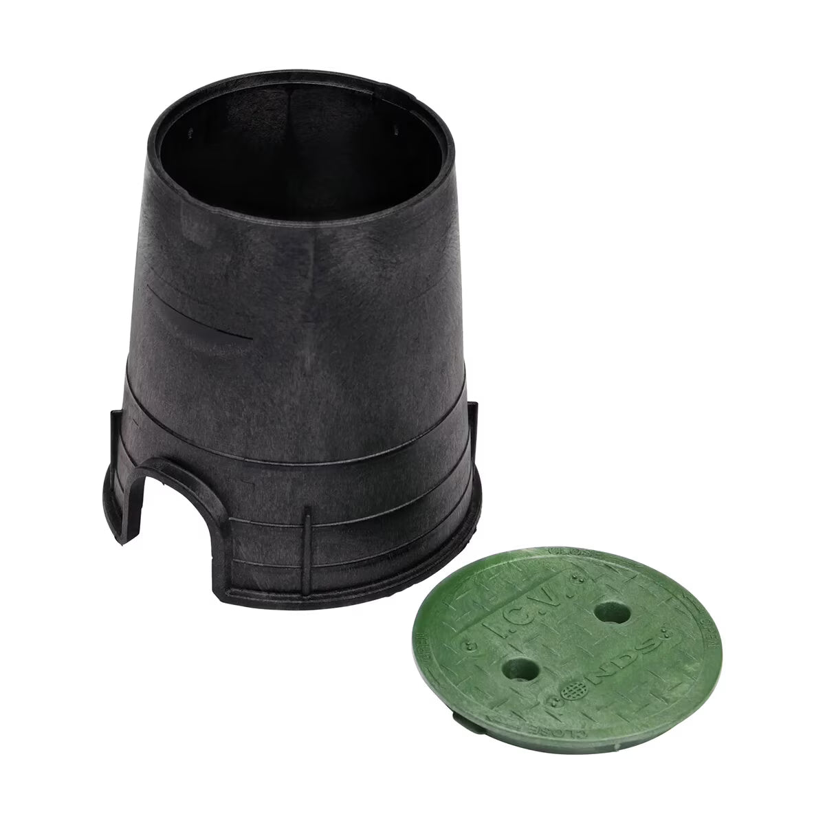 NDS Standard Series Round Valve Box with Cover, Black Box/Green Cover, 6 in. Diameter, HDPE Construction, Overlapping Design, 8-2/3 in. Height