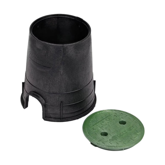NDS Standard Series Round Valve Box with Cover, Black Box/Green Cover, 6 in. Diameter, HDPE Construction, Overlapping Design, 8-2/3 in. Height