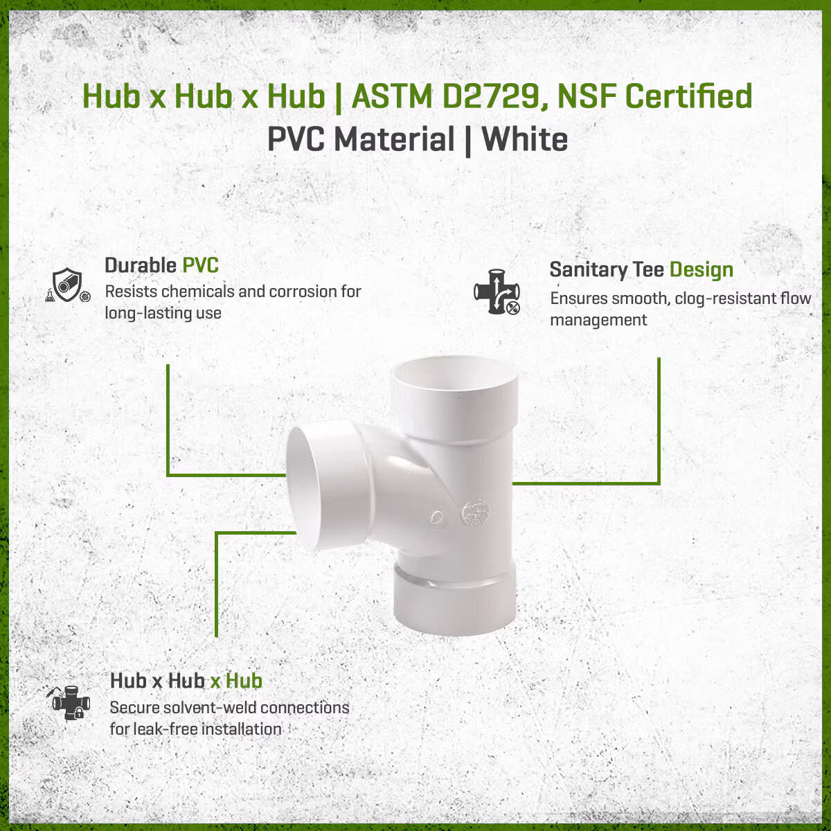 4P09  -NDS PVC Sanitary Tee HUB x HUB x HUB White 4 in.