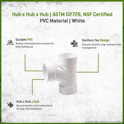 4P09  -NDS PVC Sanitary Tee HUB x HUB x HUB White 4 in.