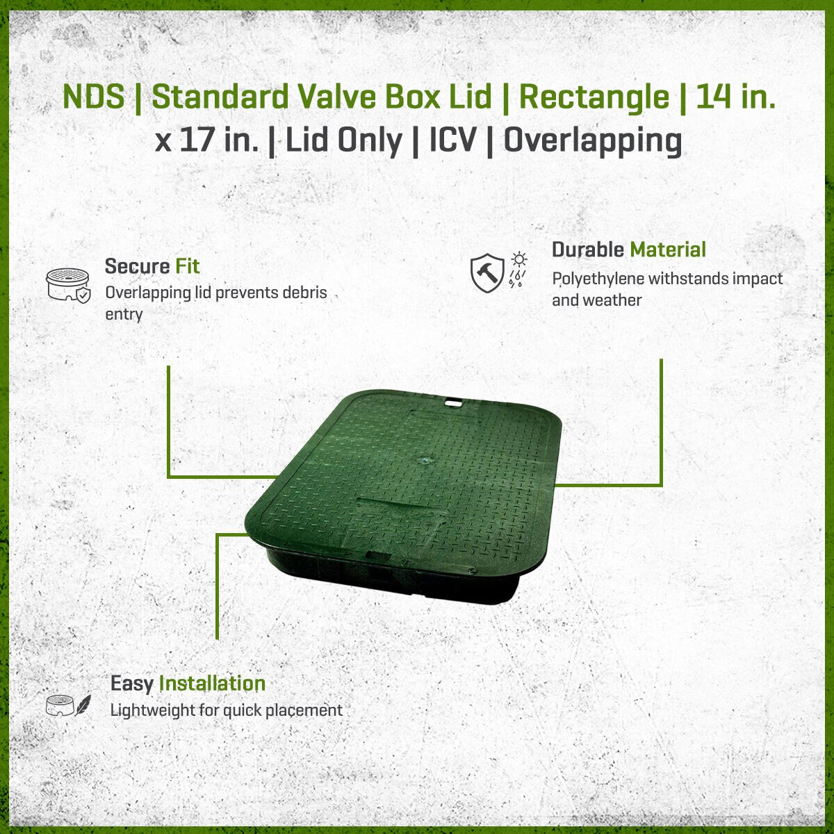 NDS Standard Valve Box Lid Rectangle 14 in. x 17 in. Overlapping Green Polyethylene ICV Lid Only
