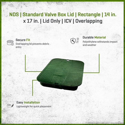 NDS Standard Valve Box Lid Rectangle 14 in. x 17 in. Overlapping Green Polyethylene ICV Lid Only