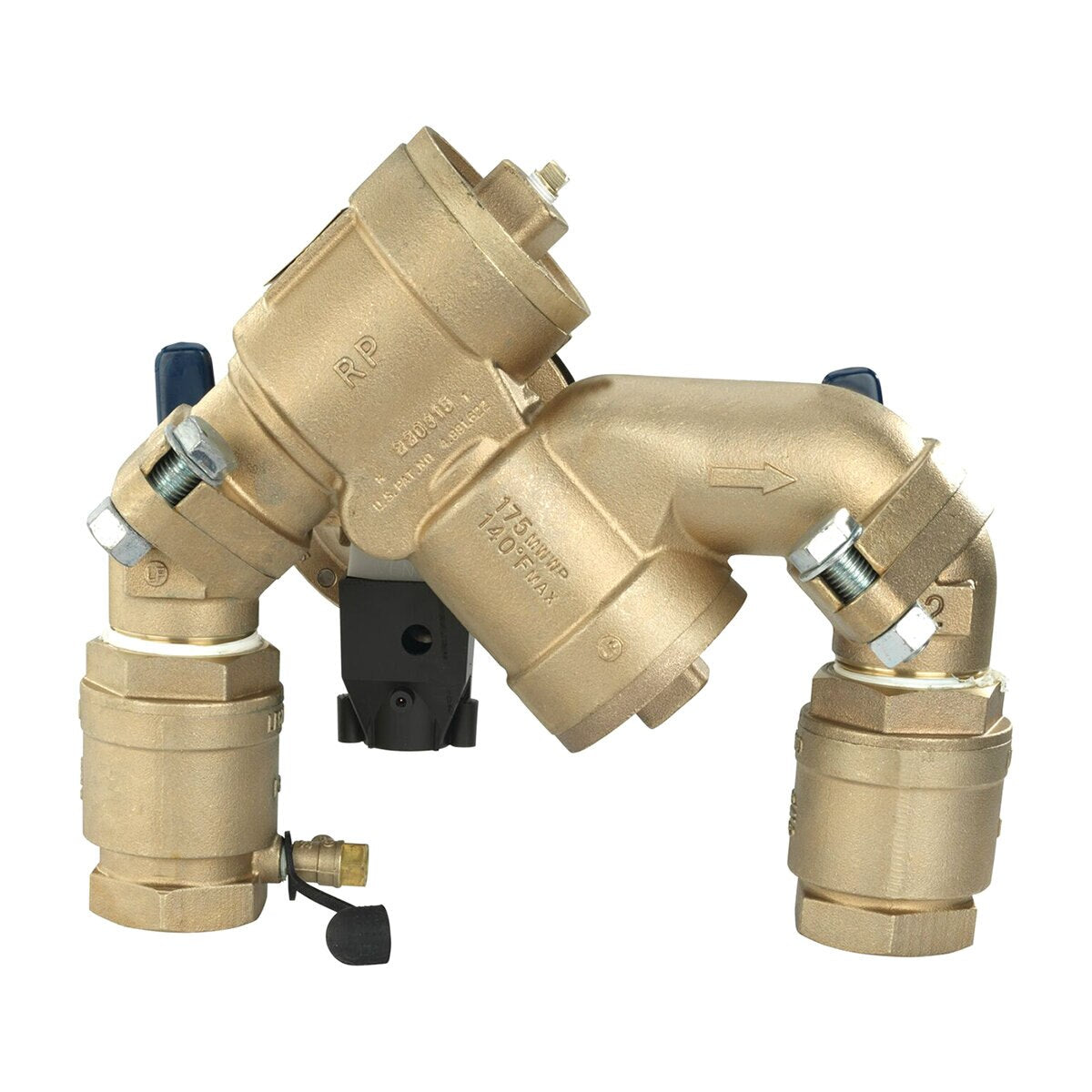 F825GYA  FEBCO 825YA Angle Pattern Reduced Pressure Zone Assembly w/ Ball Valves 1-1/2 in. Bronze w/ Flood Sensing Capability| F825GYA