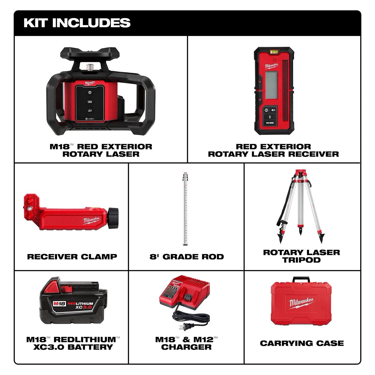 Milwaukee M18 Red Exterior Rotary Laser Kit