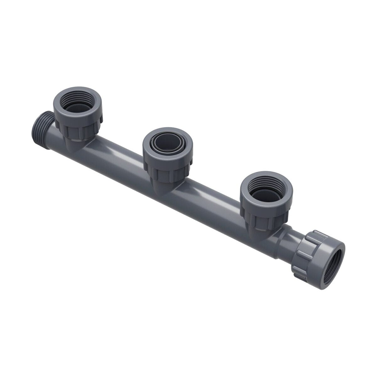 Dura Triple Port Manifold Tee 1 in. Swivel x MIPT x 3-Swivel with O-Ring
