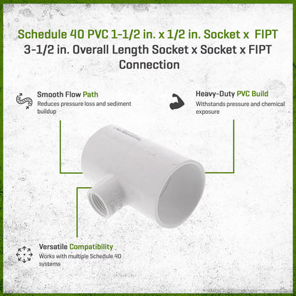 402-209 Sch 40 PVC Reducing Tee 1-1/2 in. x 1/2 in. Socket x FIPT | Spears