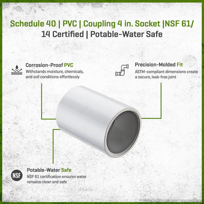 429-040 Sch 40 PVC Coupling 4 in. Socket | Spears