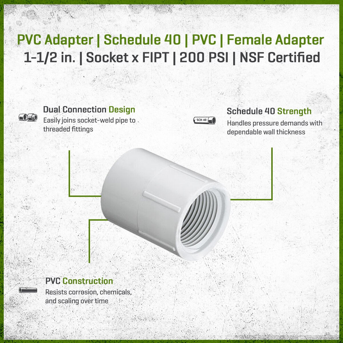 (10) Pack  435-015 Sch 40 PVC Female Adapter 1-1/2 in. Socket x FIPT | Apears