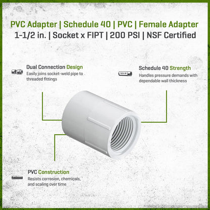 (10) Pack  435-015 Sch 40 PVC Female Adapter 1-1/2 in. Socket x FIPT | Apears