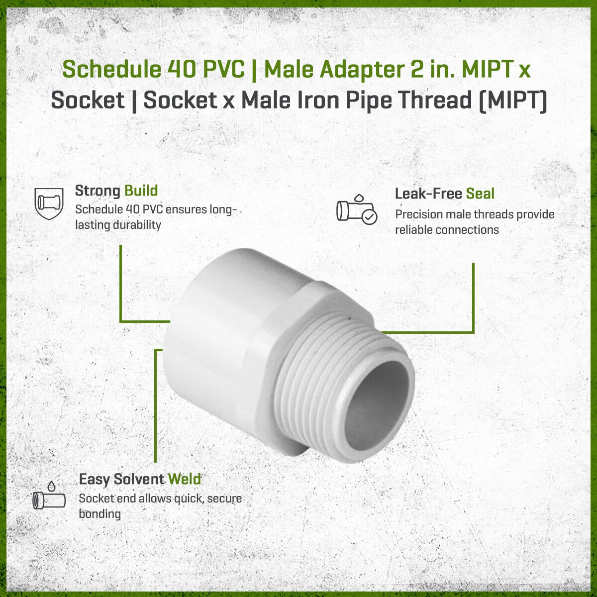 (10) Pack  436-020 Sch 40 PVC Male Adapter 2 in. MIPT x Socket | Spears