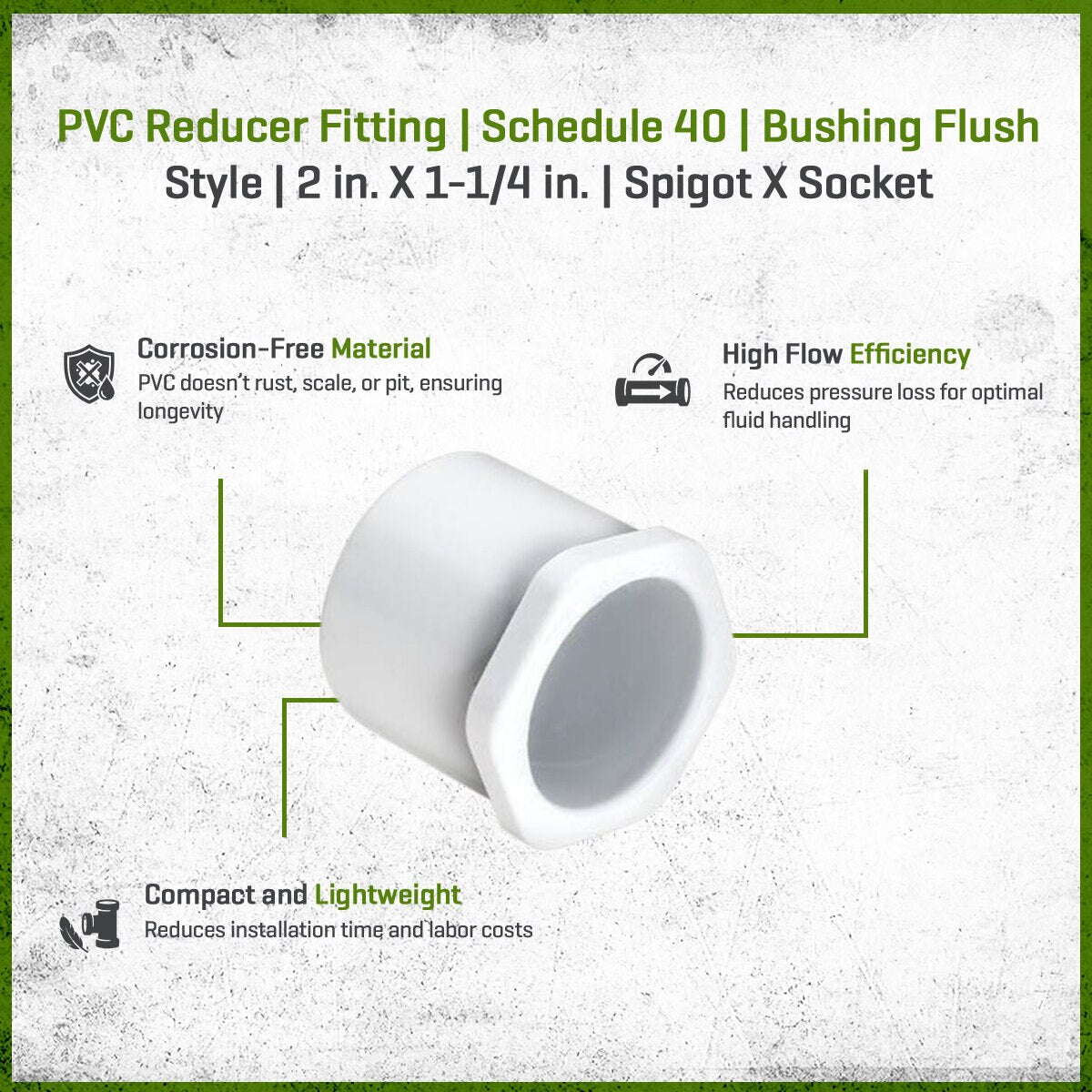 437-250 Sch 40 PVC Reducer Bushing Flush Style 2 in. x 1-1/4 in. Spigot x Socket | Spears