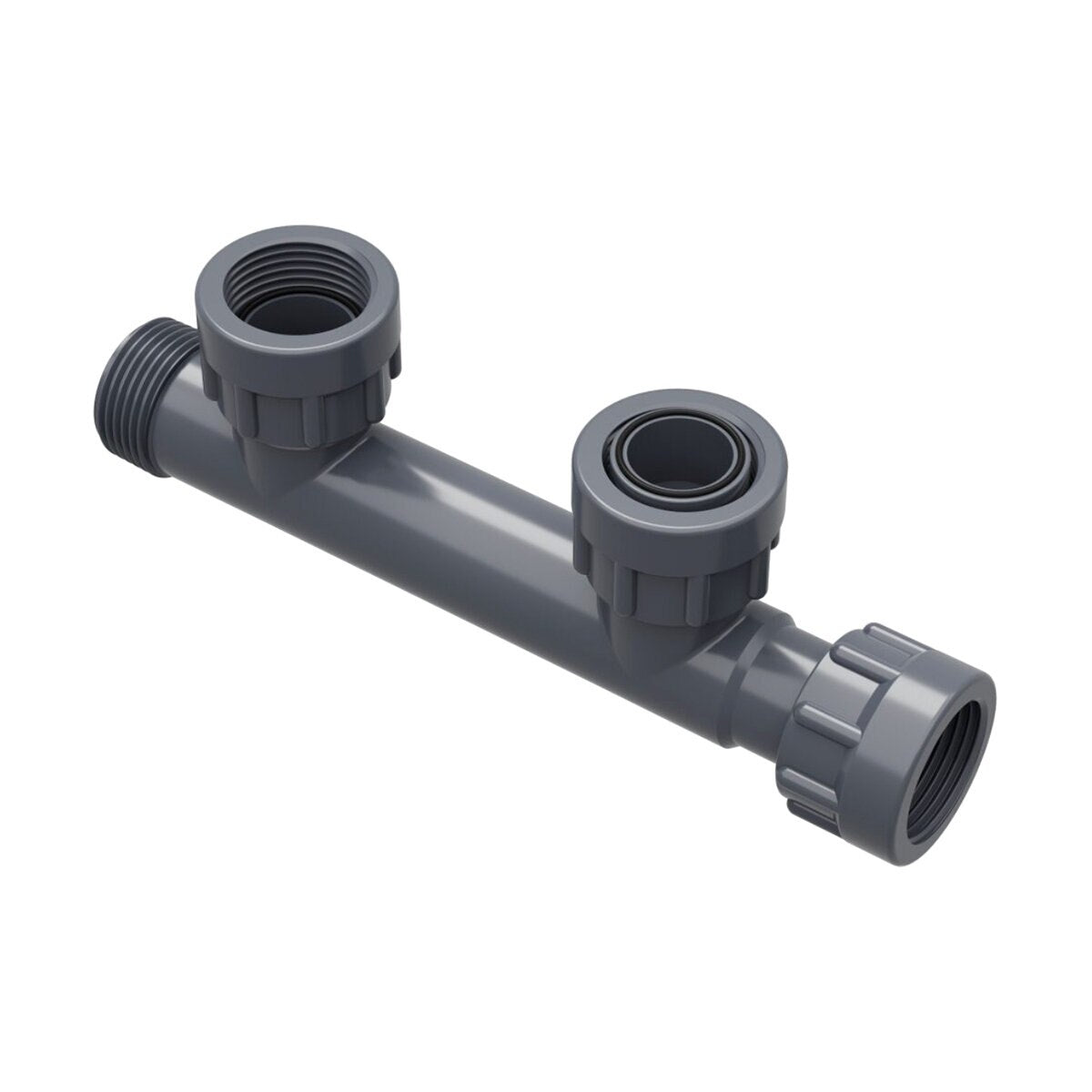 Dura Double Port Manifold Tee 1 in. Swivel x MIPT x 2-Swivel with O-Ring