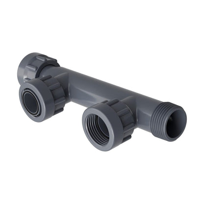 Dura Double Port Manifold Tee 1 in. Swivel x MIPT x 2-Swivel with O-Ring