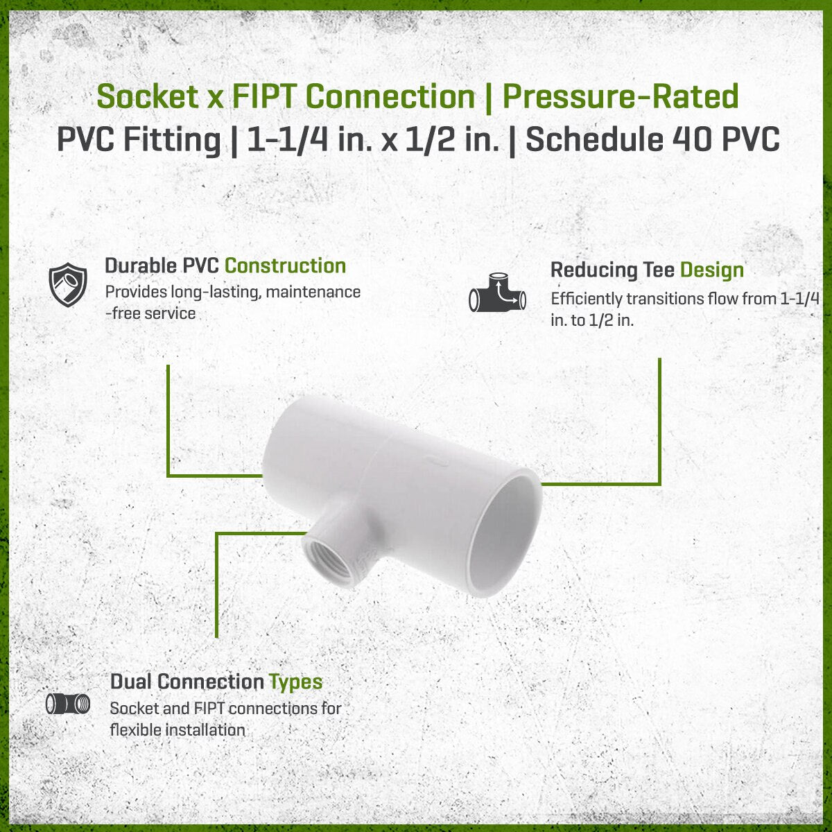 402-166 Sch 40 PVC Reducing Tee 1-1/4 in. x 1/2 in. Socket x FIPT | Spears