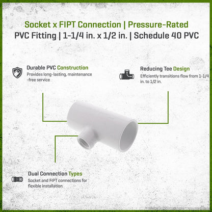 402-166 Sch 40 PVC Reducing Tee 1-1/4 in. x 1/2 in. Socket x FIPT | Spears