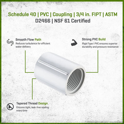 430-007 Sch 40 PVC Coupling 3/4 in. FIPT | Spears