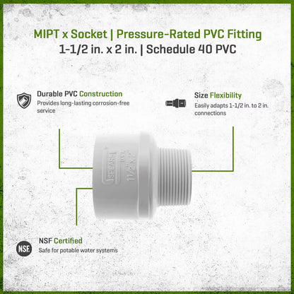 436-213 Sch 40 PVC Reducing Male Adapter 1-1/2 in. x 2 in. MIPT x Socket | Spears