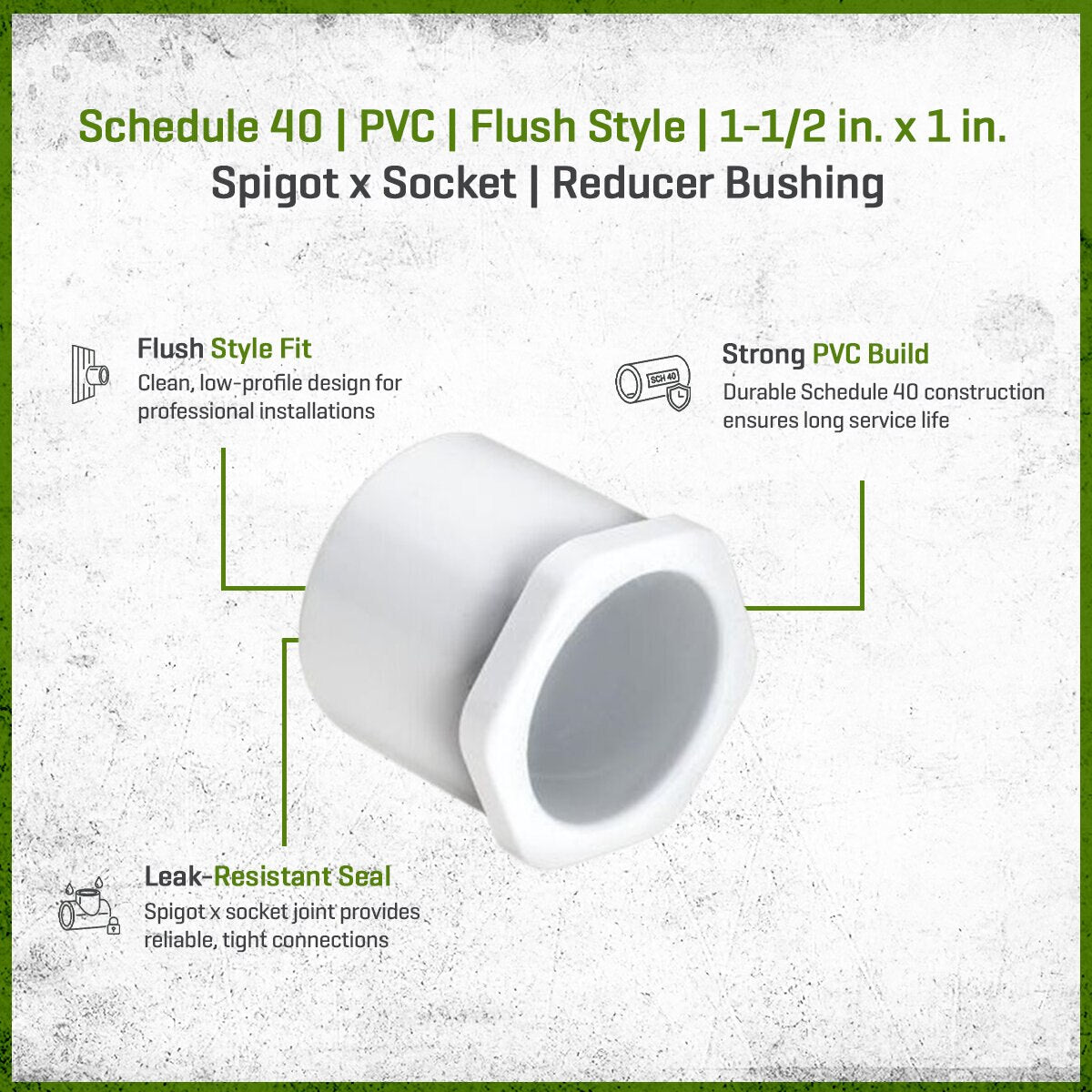 437-211 Sch 40 PVC Reducer Bushing Flush Style 1-1/2 in. x 1 in. Spigot x Socket | Spears