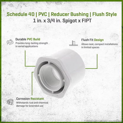438-131 Sch 40 PVC Reducer Bushing Flush Style 1 in. x 3/4 in. Spigot x FIPT | Spears