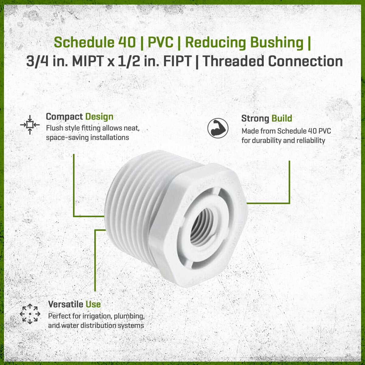 439-101 Sch 40 PVC Reducing Bushing 3/4 in. x 1/2 in. MIPT x FIPT | Spears