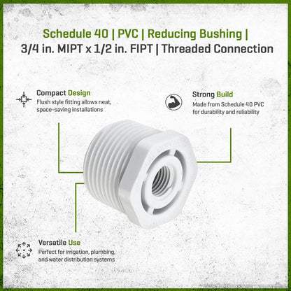 439-101 Sch 40 PVC Reducing Bushing 3/4 in. x 1/2 in. MIPT x FIPT | Spears