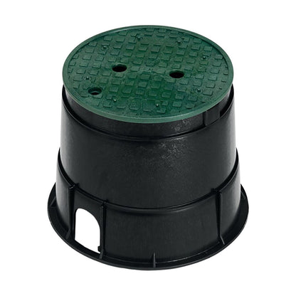 Valve Box Black Body Round w/ Overlapping Green Lid 10 in.
