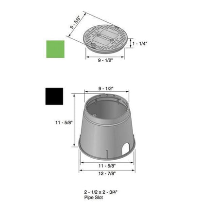 NDS Standard Valve Box Round 10 in. Black Box/Green Lid Overlapping ICV