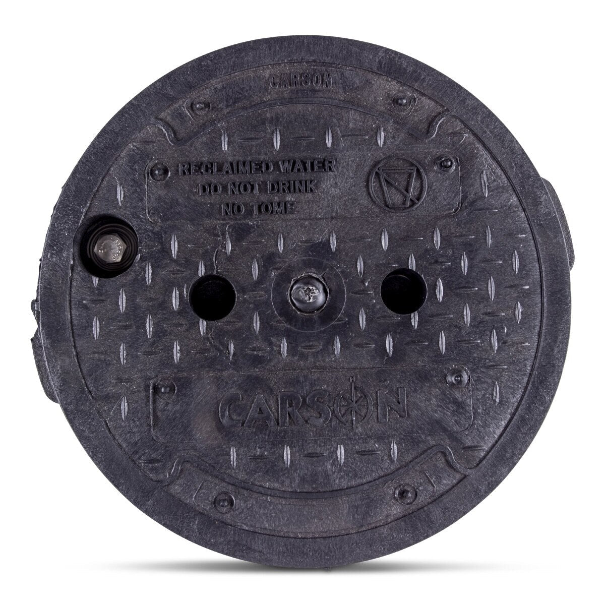 10" RD BLK BODY AND LID W/BOLT RECLAIMED WATER DO NOT DRINK ENGLISH AND SPANISH WITH INTERNATIONAL SYMBOL